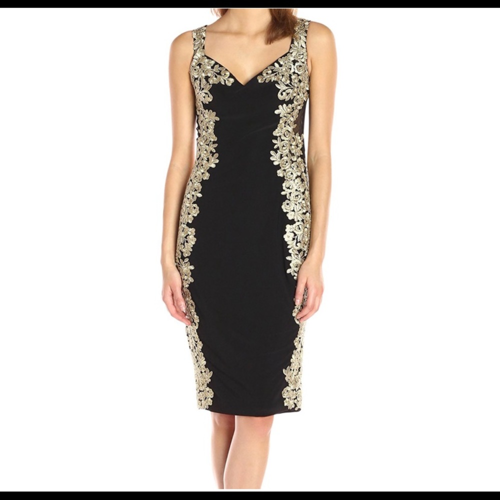 Gold Embroidered Black Dress